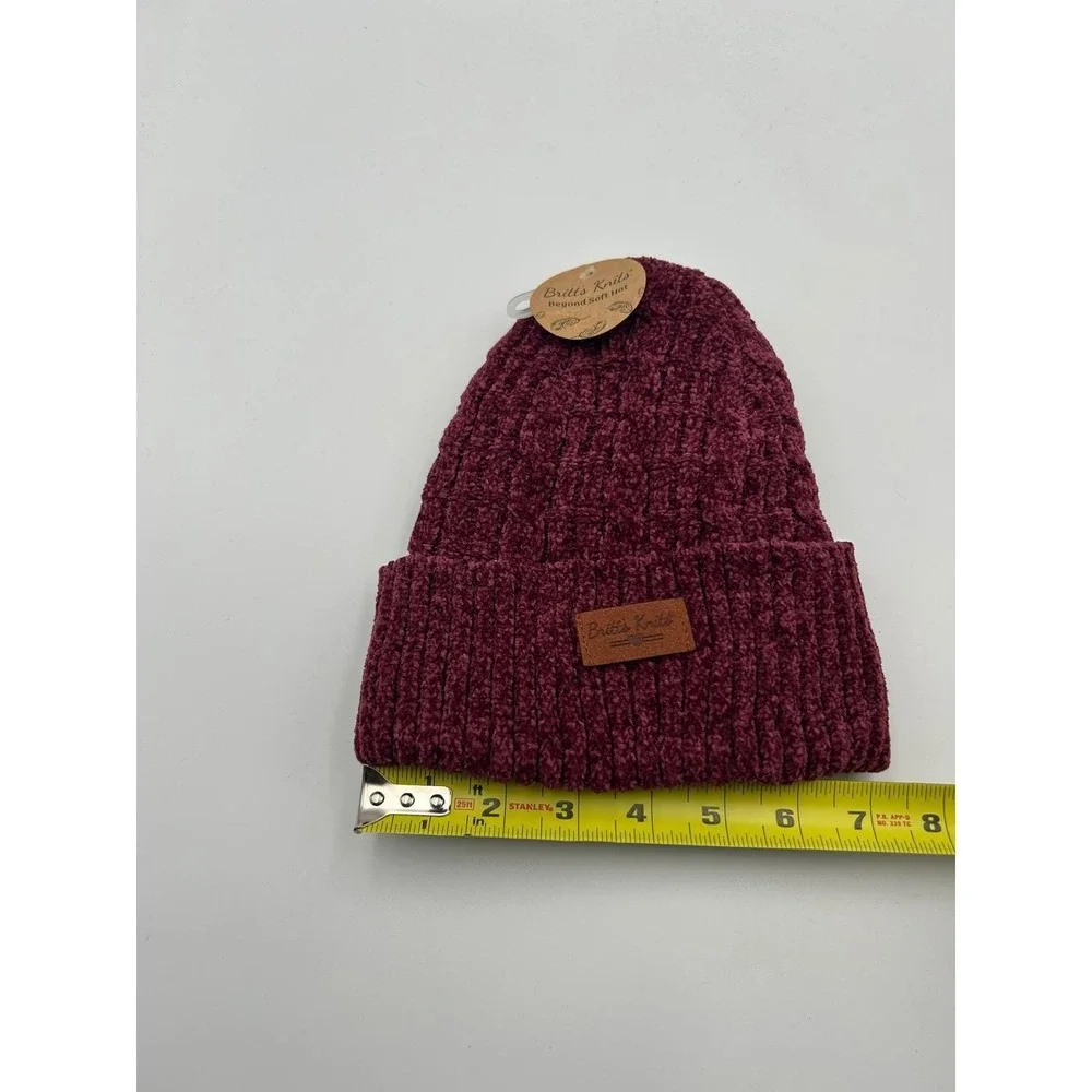 Britts Knits Beyond Soft Hat Burgundy Wine Chenille Ribbed Beanie NWT  Vintage